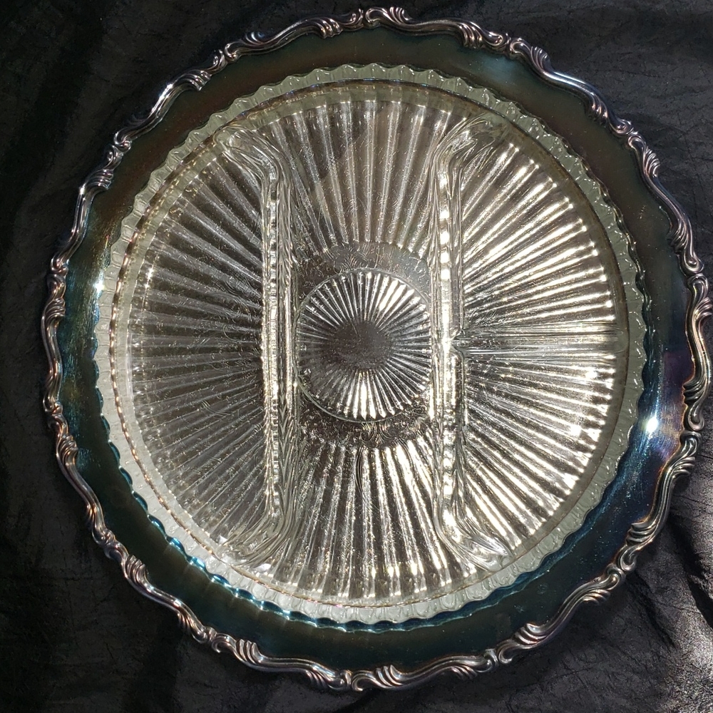 Vintage Oneida Gregorian Scroll 12.5" Relish Dish